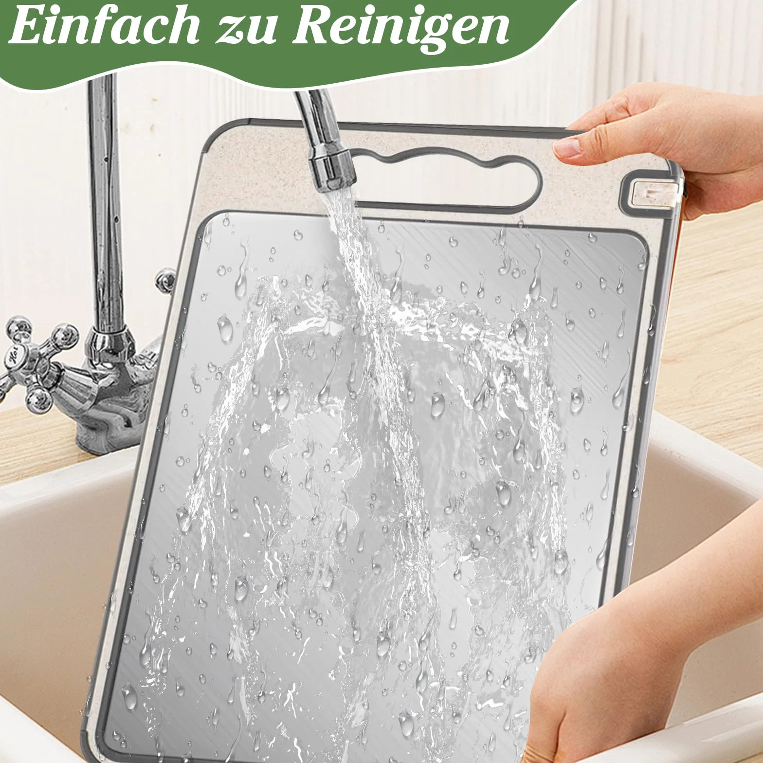 Planche à Découper Inox Double Face Silicone Antidérapante pour Cuisine Viande Poisson Fruits Légumes