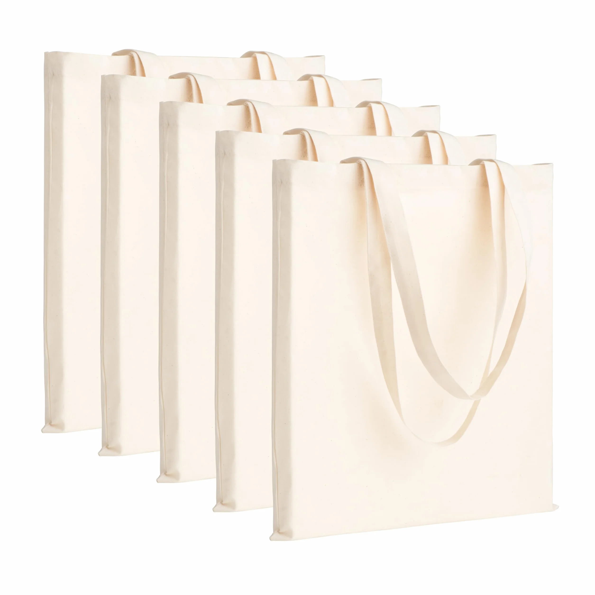 Tote Bag Vierge 100% Coton 145 g/m² 38x42 cm Sac en Tissu Anses Longues 70 cm Lot de 5