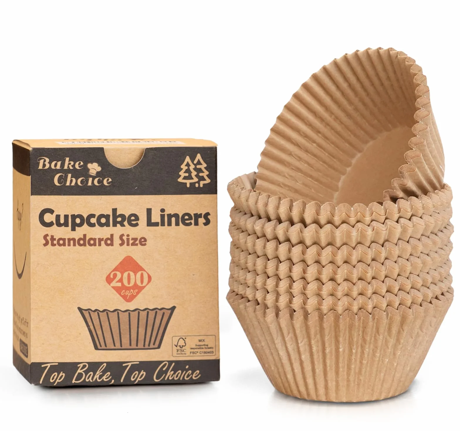 Caissette Muffins Papier 200 pièces Standard Naturel Moule Parchemin Résistant à la Graisse Non Blanchi