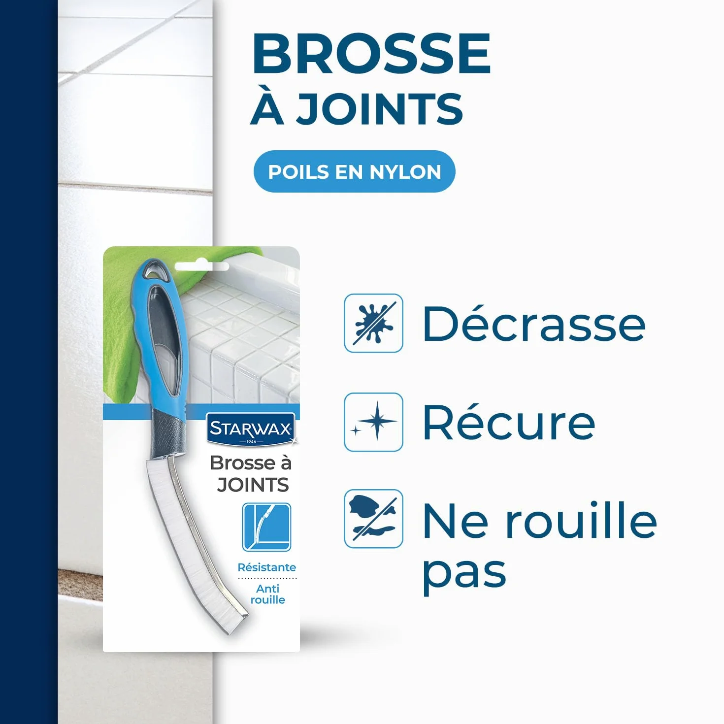 STARWAX Brosse à Joints Anti-Rouille Poignée Ergonomique Tête étroite
