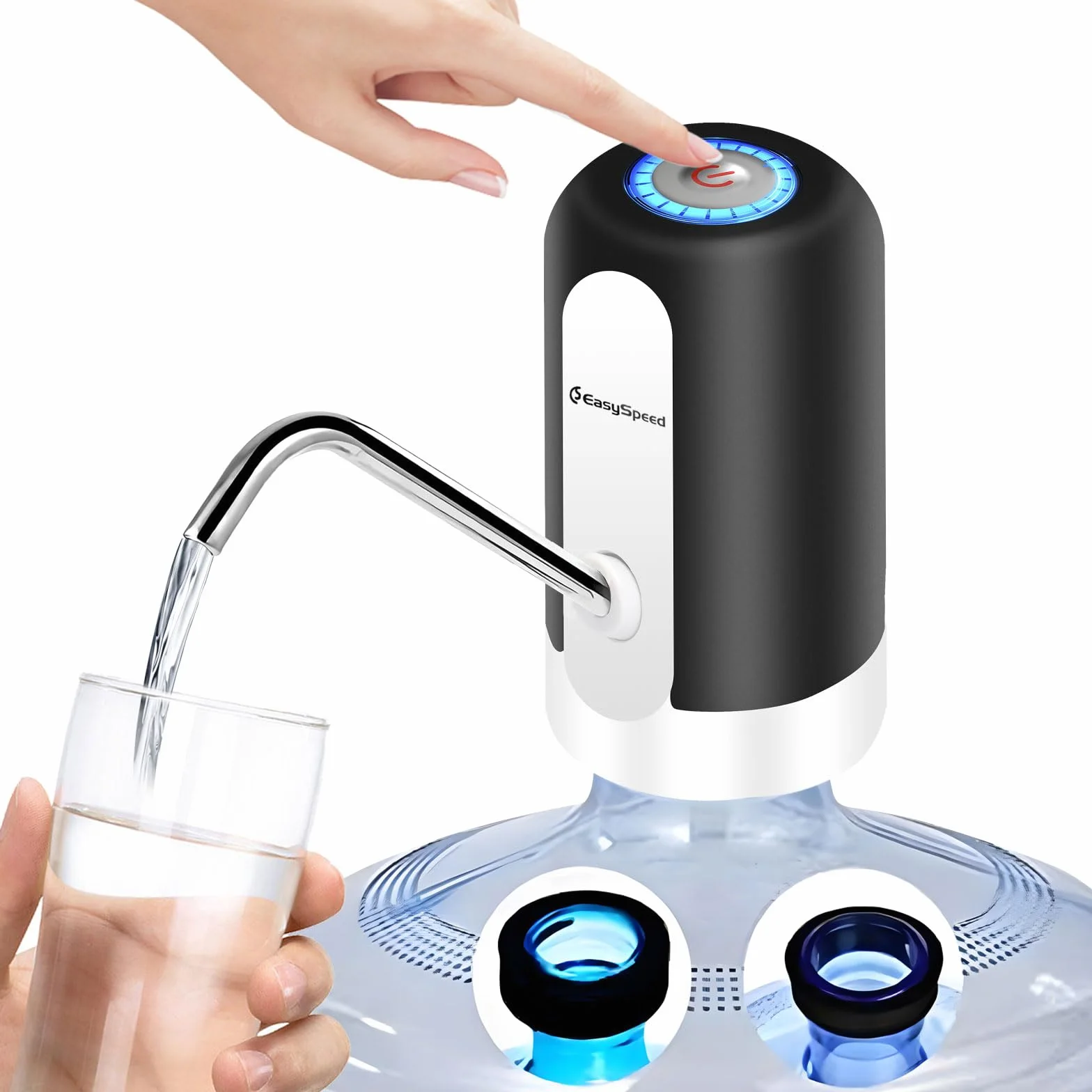 EASYSPEED Distributeur Eau Portable Rechargeable USB avec 2 Adaptateurs pour Camping Maison Bureau