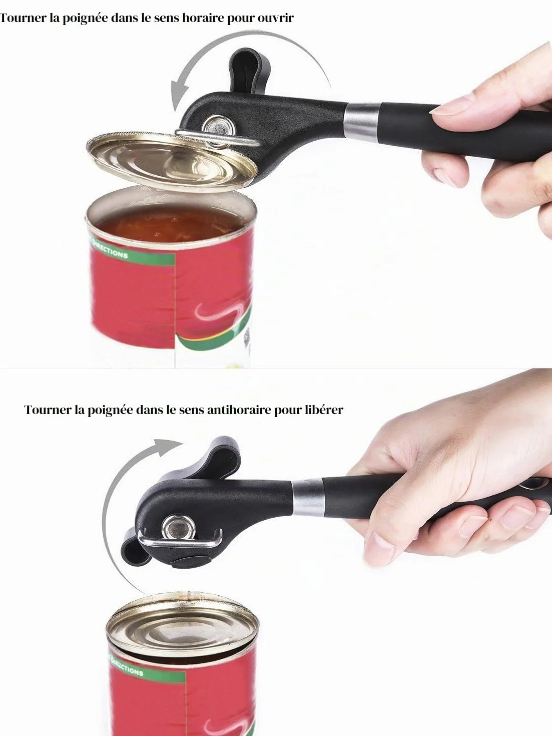 Ouvre-boîte de sécurité, conception ergonomique antidérapante, coupe latérale lisse
