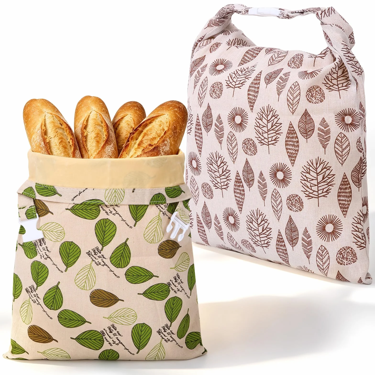 Sacs à pain en cire d'abeille réutilisables 43x33 cm - Lot de 2 - Coton avec revêtement cire naturelle (vert + gris)