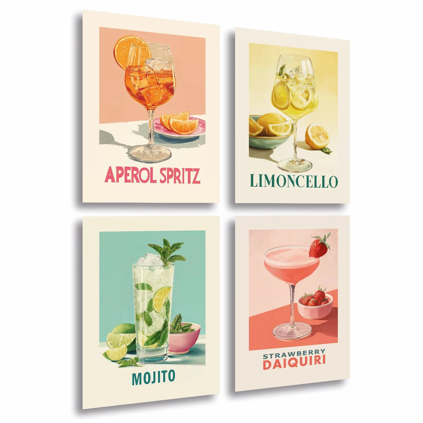 LAVEMA Lot de posters rétro cocktail A4 (21 x 30 cm) Vintage Aperol Spritz Mojito Limoncello Décoration murale cuisine