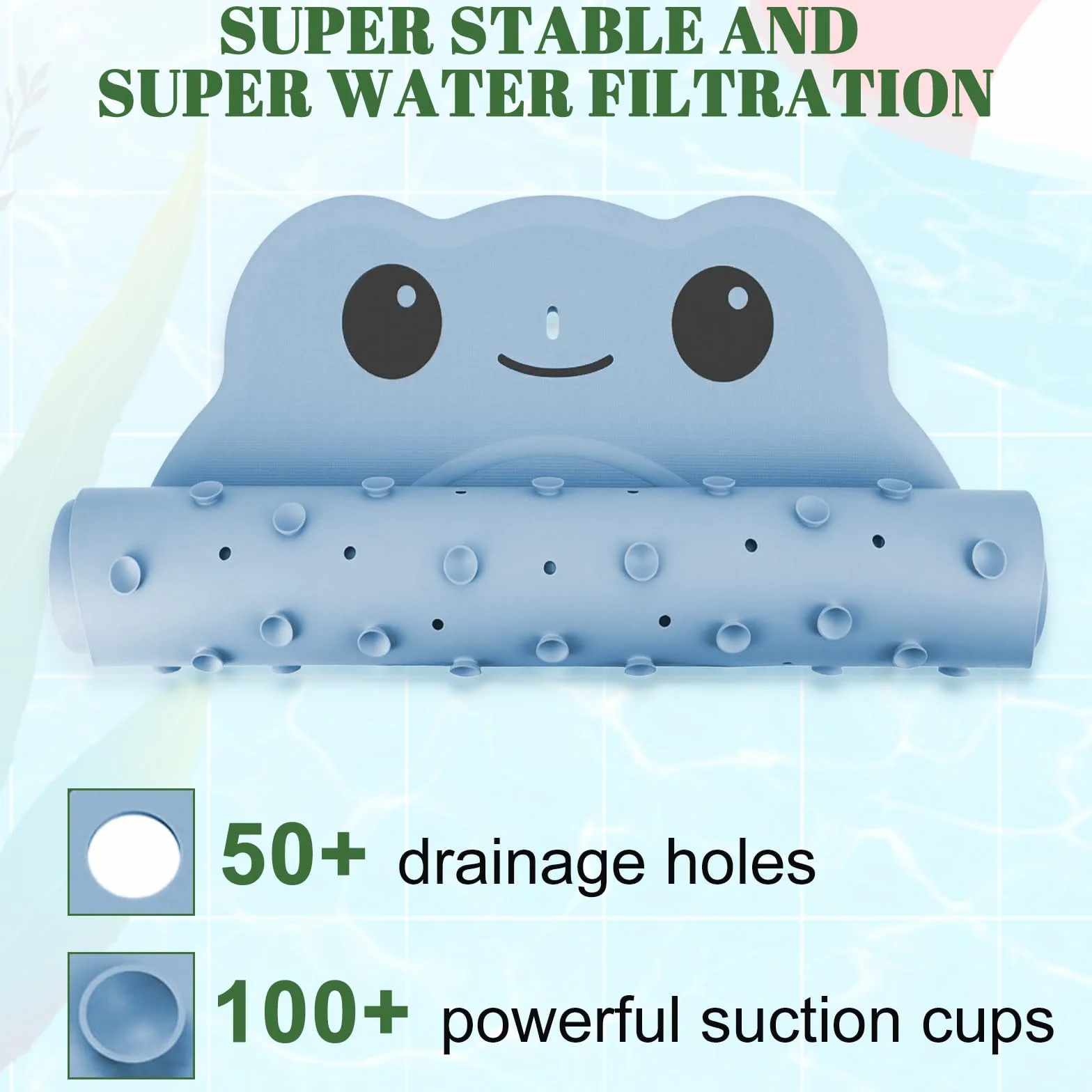 Tapis de Bain antidérapant pour Bébé en Forme de Grenouille 76 x 45 cm sans BPA Bleu