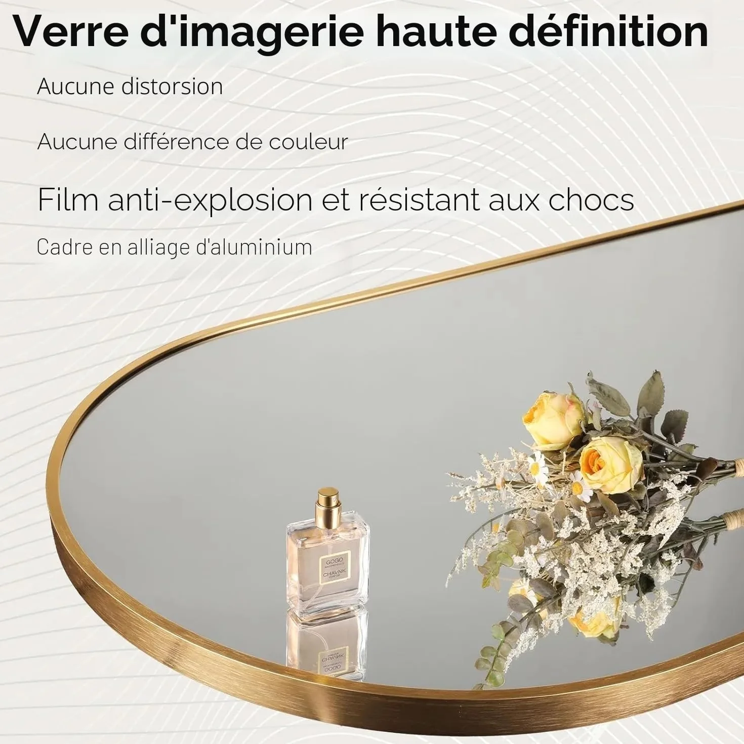 Clevich Grand Miroir sur Pied 162 x 50 cm Cadre Aluminium Support Métal Miroir Mural Arche HD Doré