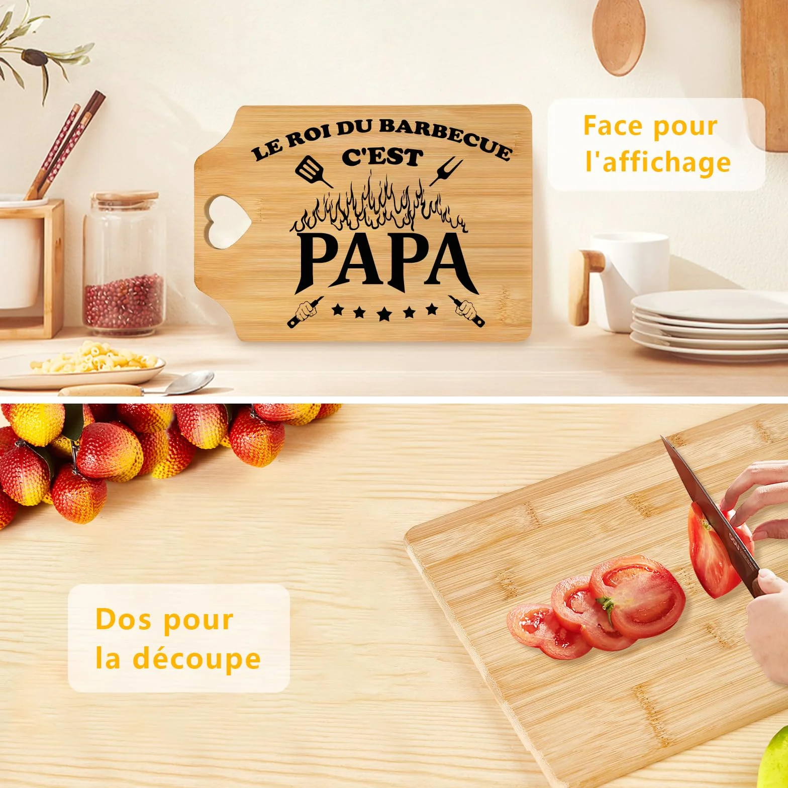 Planche à découper en bambou Cadeau pour Papa Fête des Pères Noël