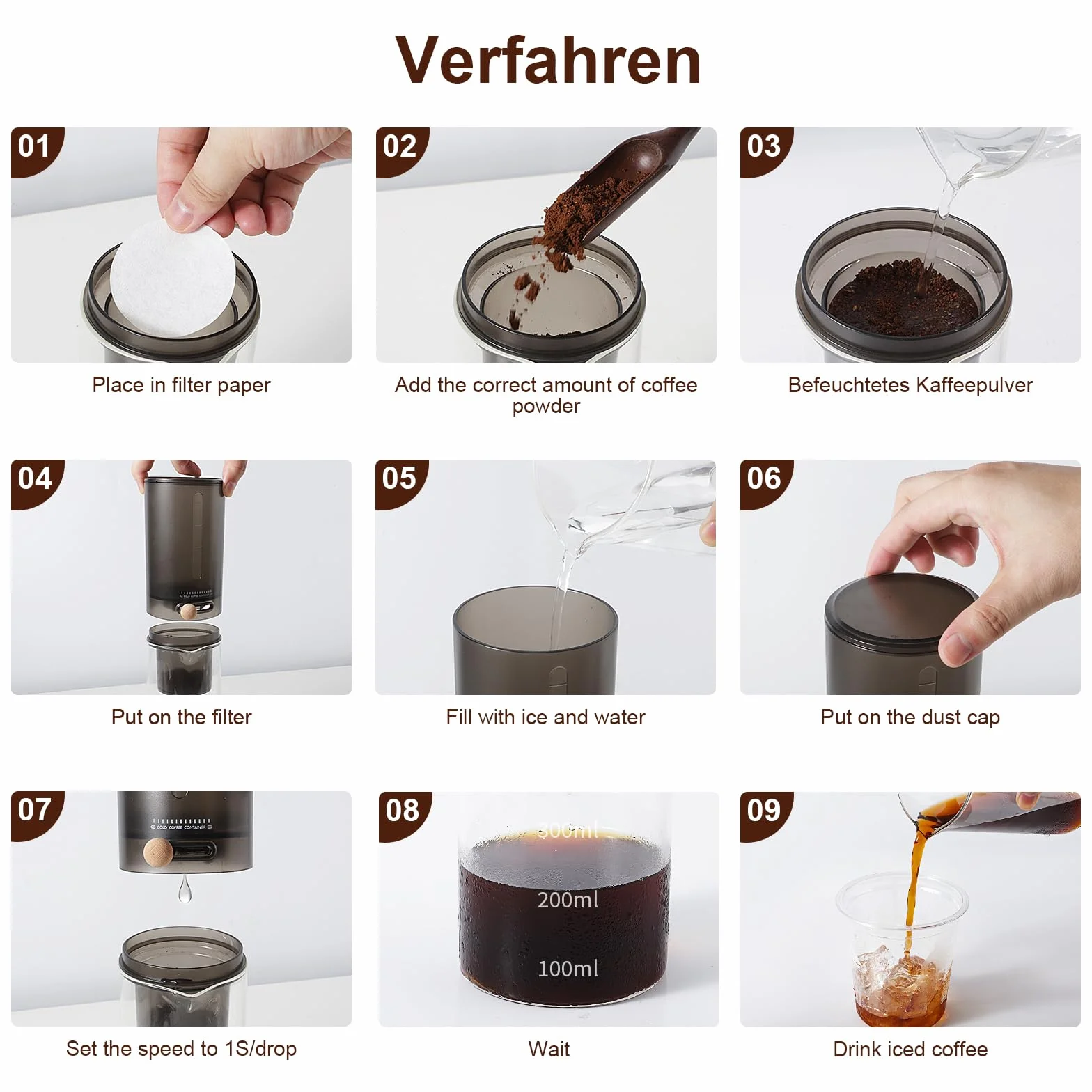 Machine à café Cold Brew 600 ml 4 tasses - Café froid - Taux de goutte réglable - Noir