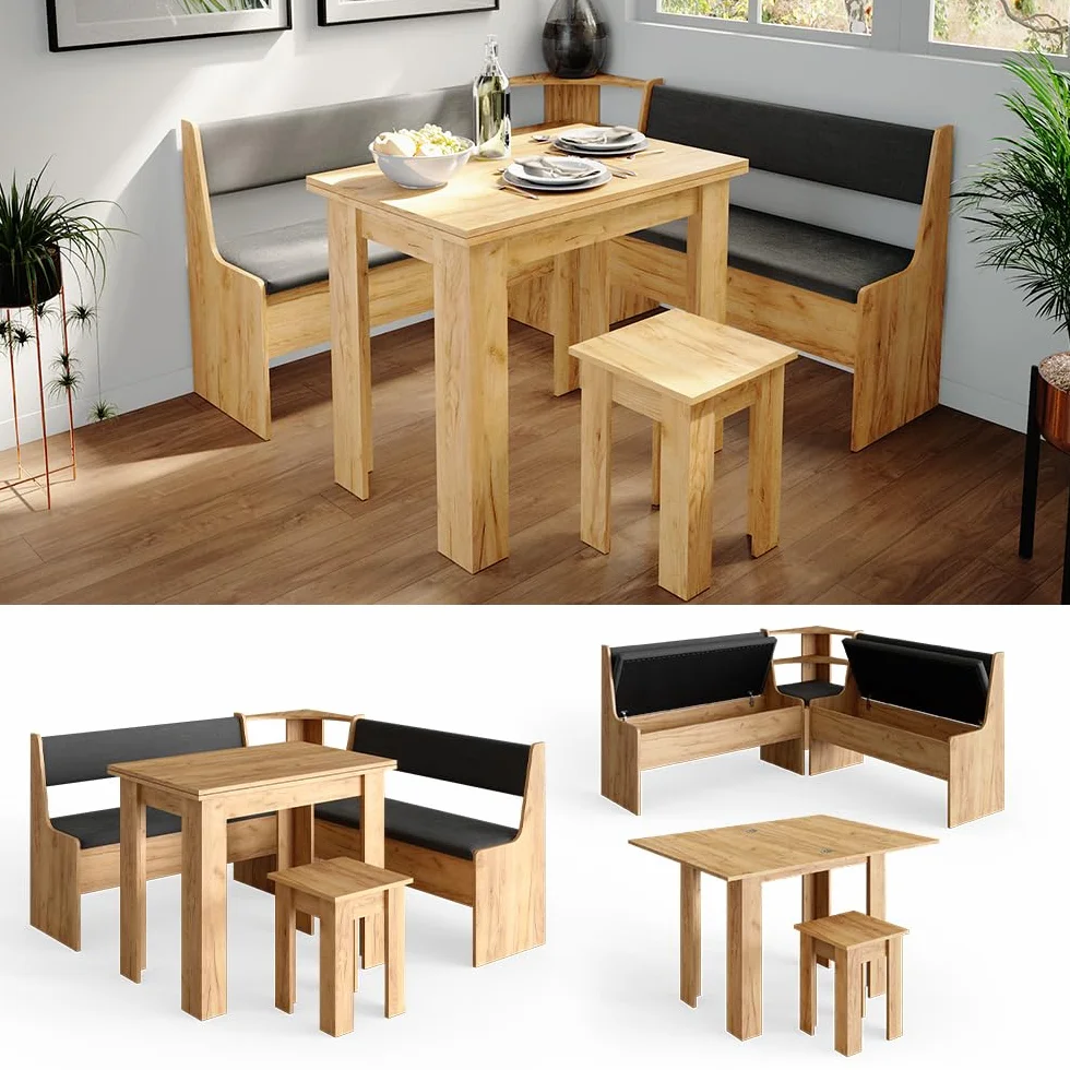 Vicco Groupe de banquettes d'angle Roman, Chêne de Force doré, 150x150cm avec Table