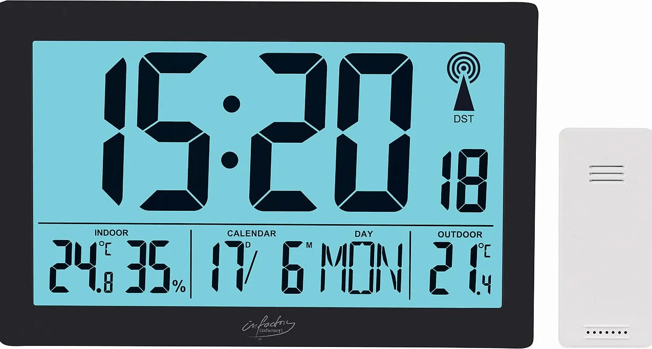 infactory Horloge Radio-pilotée XL Thermo-hygromètre Capteur Extérieur