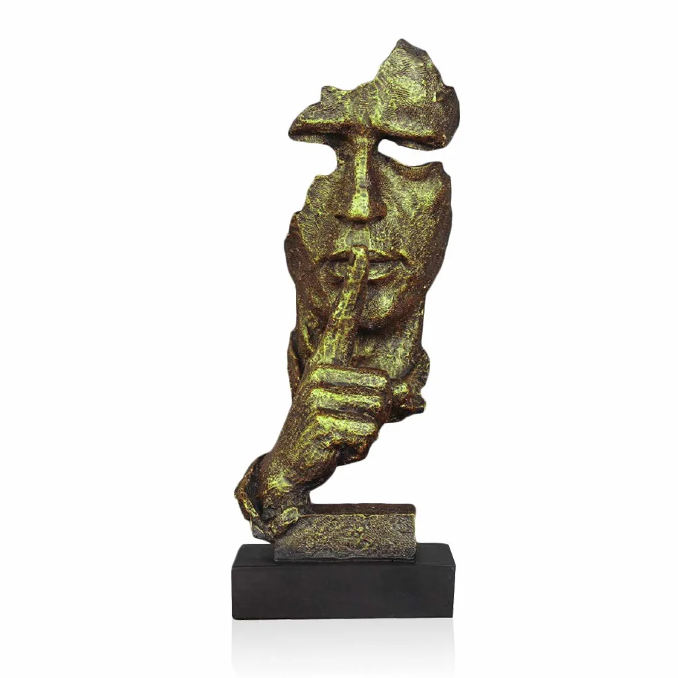 LEPENDOR Silence est d'or 34cm Statue Homme Silencieux Résine Sculpture Abstraite Décoration Bureau Figurine Cadeau