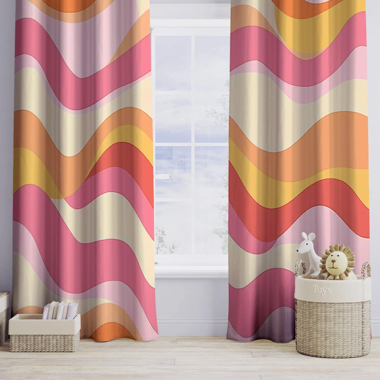 Rideaux Isolants 110x215 cm 2 Panneaux Anti-Chaleur Opaque Design Tribal Rétro Abstrait Rose Orange