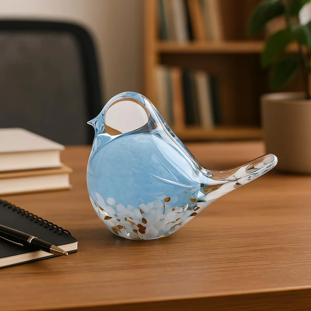 Statue d'oiseau en verre soufflé à la main Presse-papier Décoration d'intérieur (bleu)