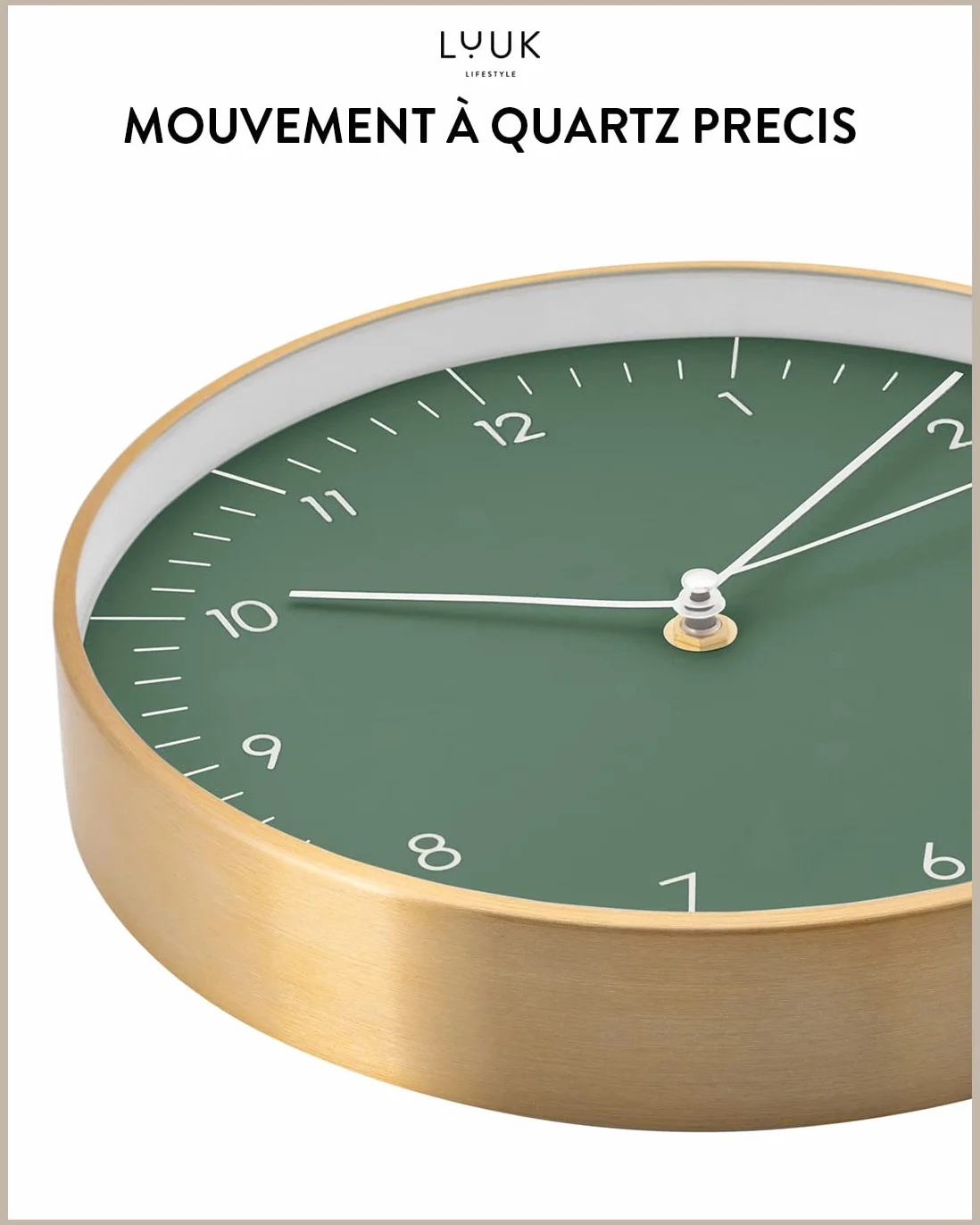 LUUK LIFESTYLE Horloge Murale Silencieuse Design Moderne 24 cm Vert et Doré