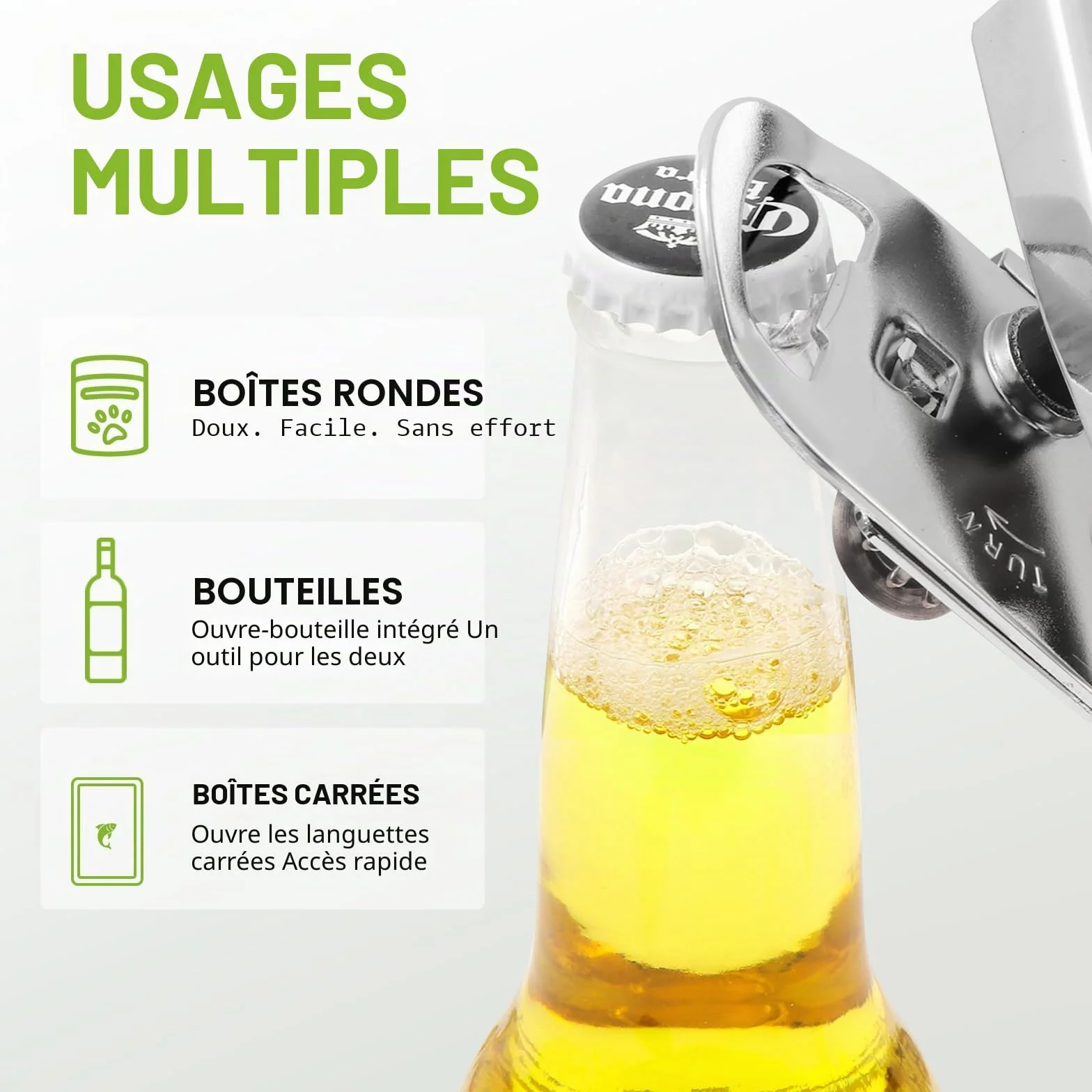 Ouvre Boite de Conserve 3 en 1 Manuel Acier Inoxydable, Diboniur