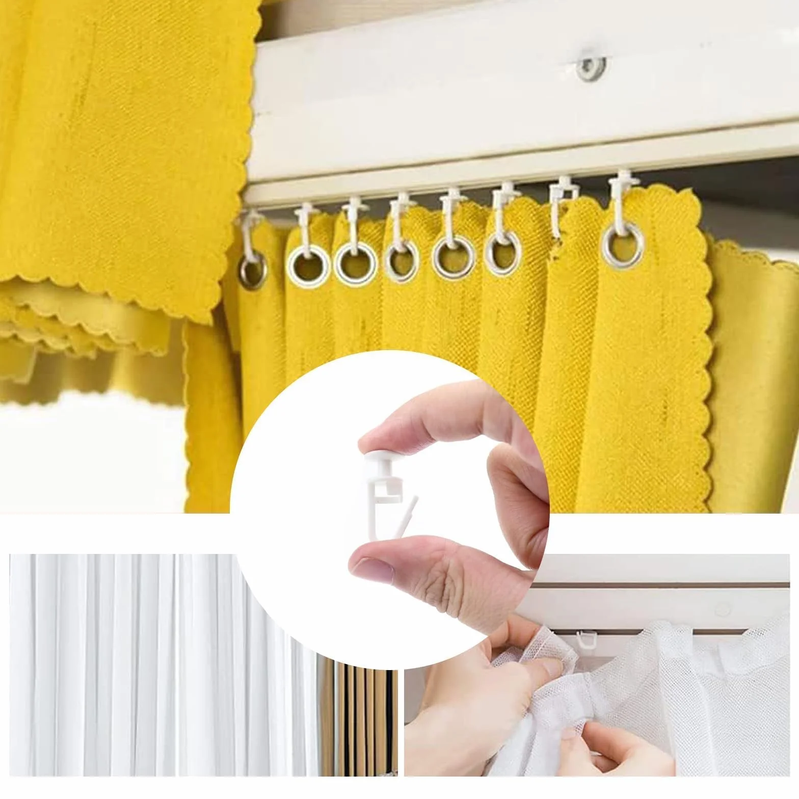 NIYATA 100Pcs Crochets Rideaux, Glisseur pour Rail Rideau Douche, Accessoires de Roue de Poulie (Blanc)