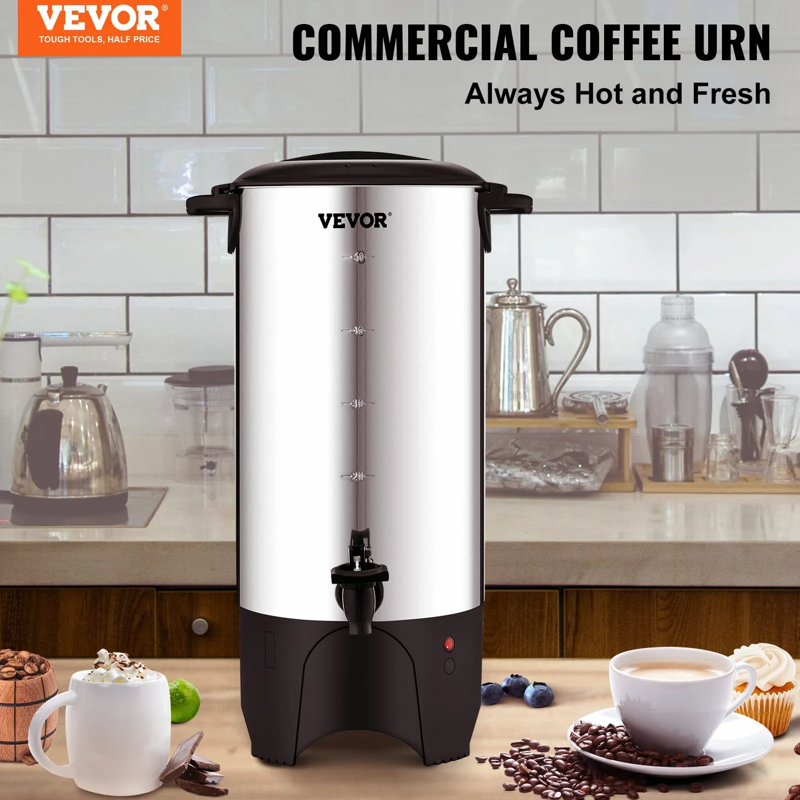 VEVOR Percolateur à Café 7,4 L 50 Tasses Acier Inoxydable Filtre Permanent Chauffe Eau