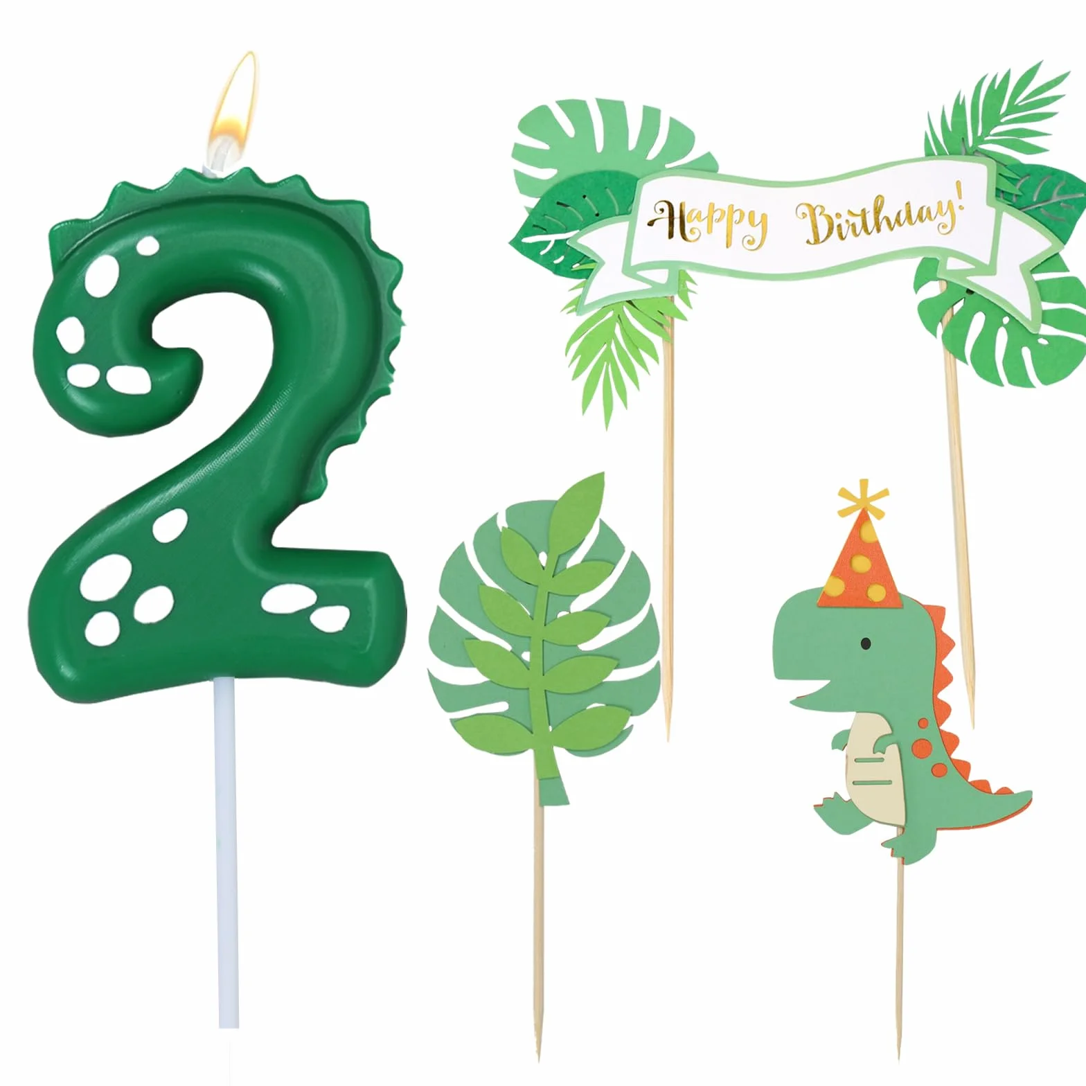 Bougie Dinosaure 2 Ans avec Décoration Gâteau Anniversaire Fête