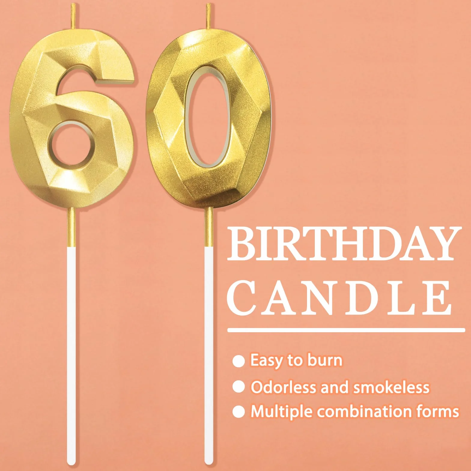Bougies d'anniversaire 60 ans Doré 3D Décoration Gâteau Fête