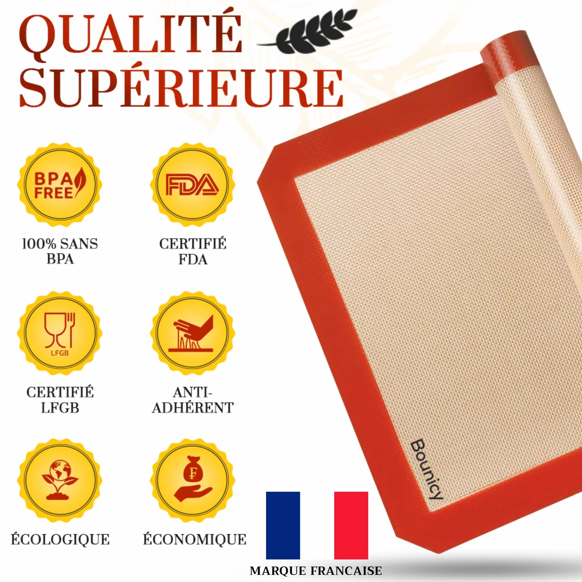 Tapis de Cuisson en Silicone Anti-Adhésif 30x40cm Réutilisable Passe au Lave-Vaisselle Sans BPA