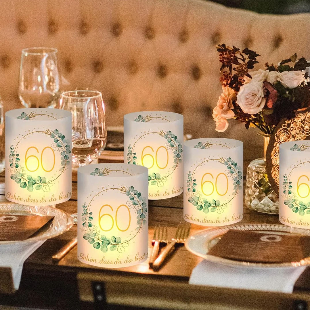 Photophores Décoratifs de Table pour 60 Ans, Lot de 12 Lanternes Bougies Anniversaire
