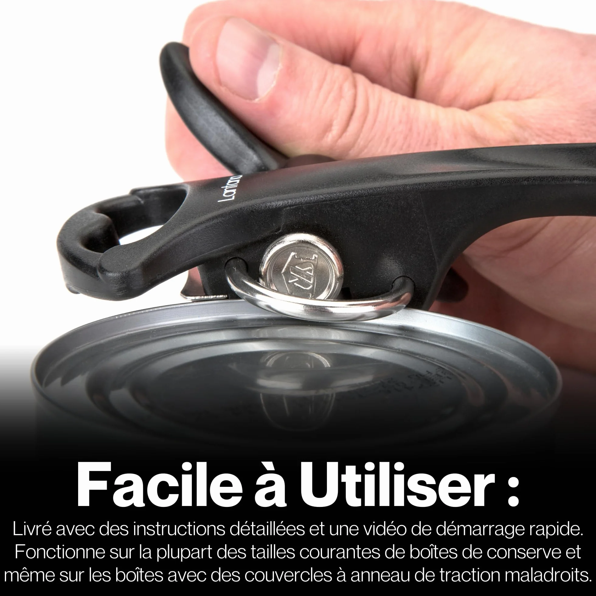 Lantana Ouvre-boîte/décapsuleur 2 en 1 noir acier inoxydable ouverture manuelle sans danger découpe latérale