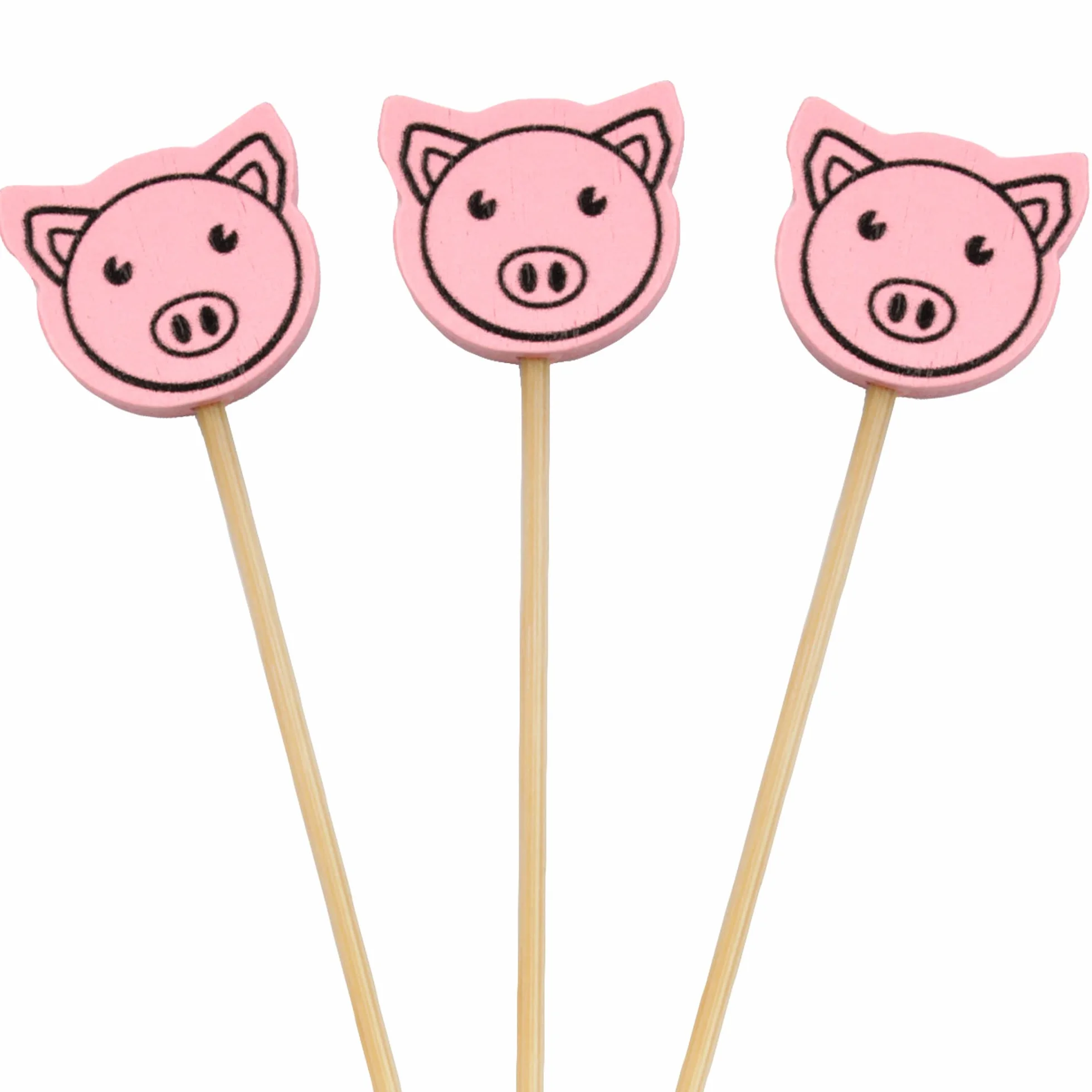 Lot de 100 cure-dents en bambou pour apéritifs 11,9 cm Motif cochon rose
