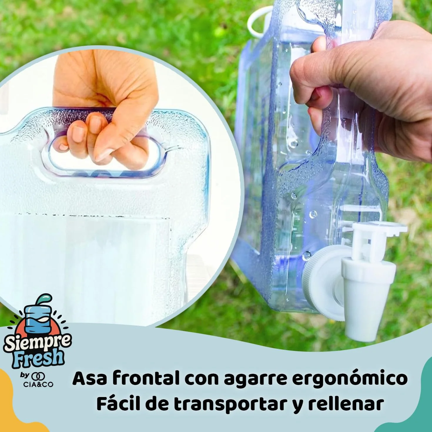 Cia&Co Distributeur d'eau froide pour réfrigérateur 4,2 l Bidon compact 39 x 21 x 7,5 cm robinet double fonction réutilisable