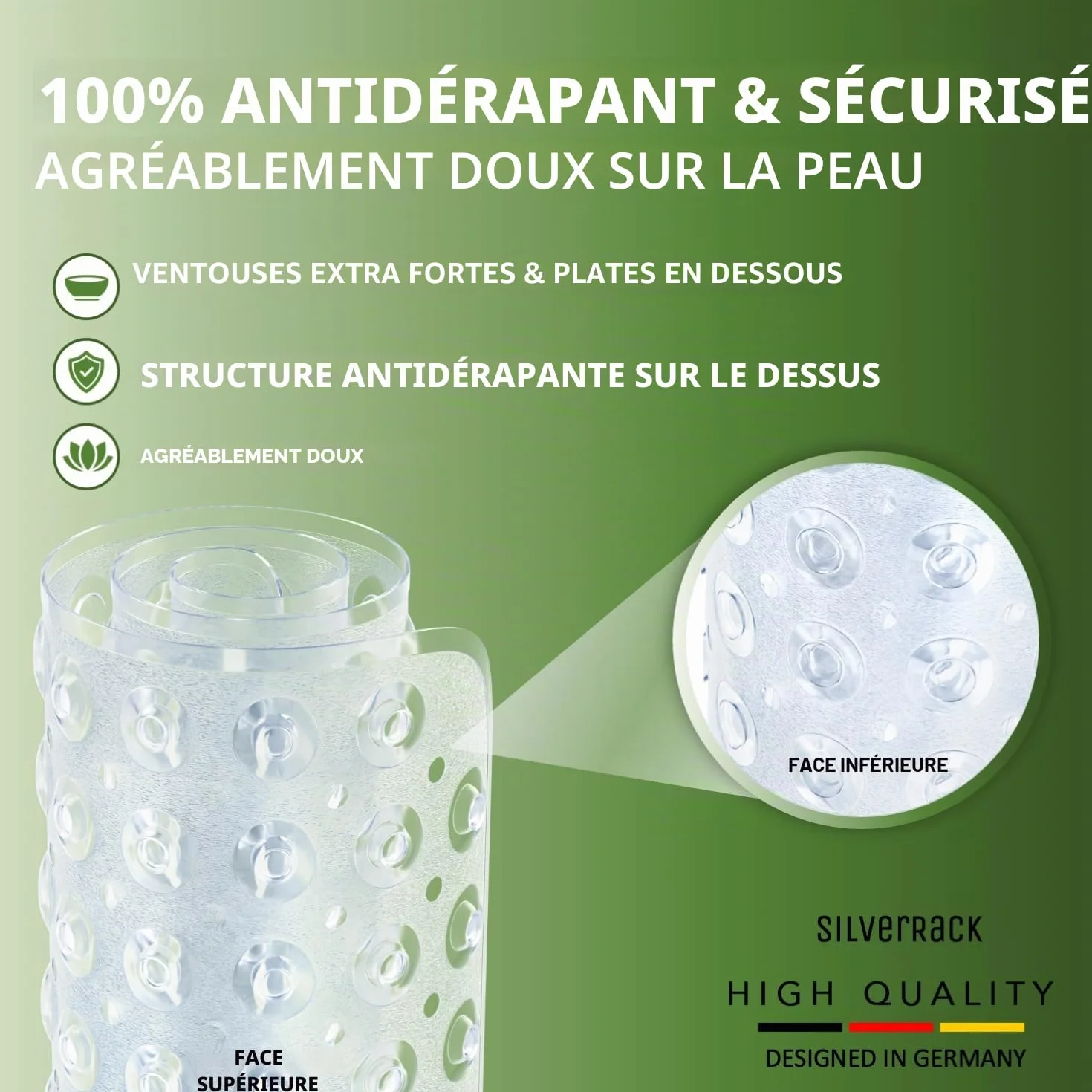 Tapis de Bain antidérapant 100 x 40 cm SilverRack DermaSensitivo sans BPA pour Bébés