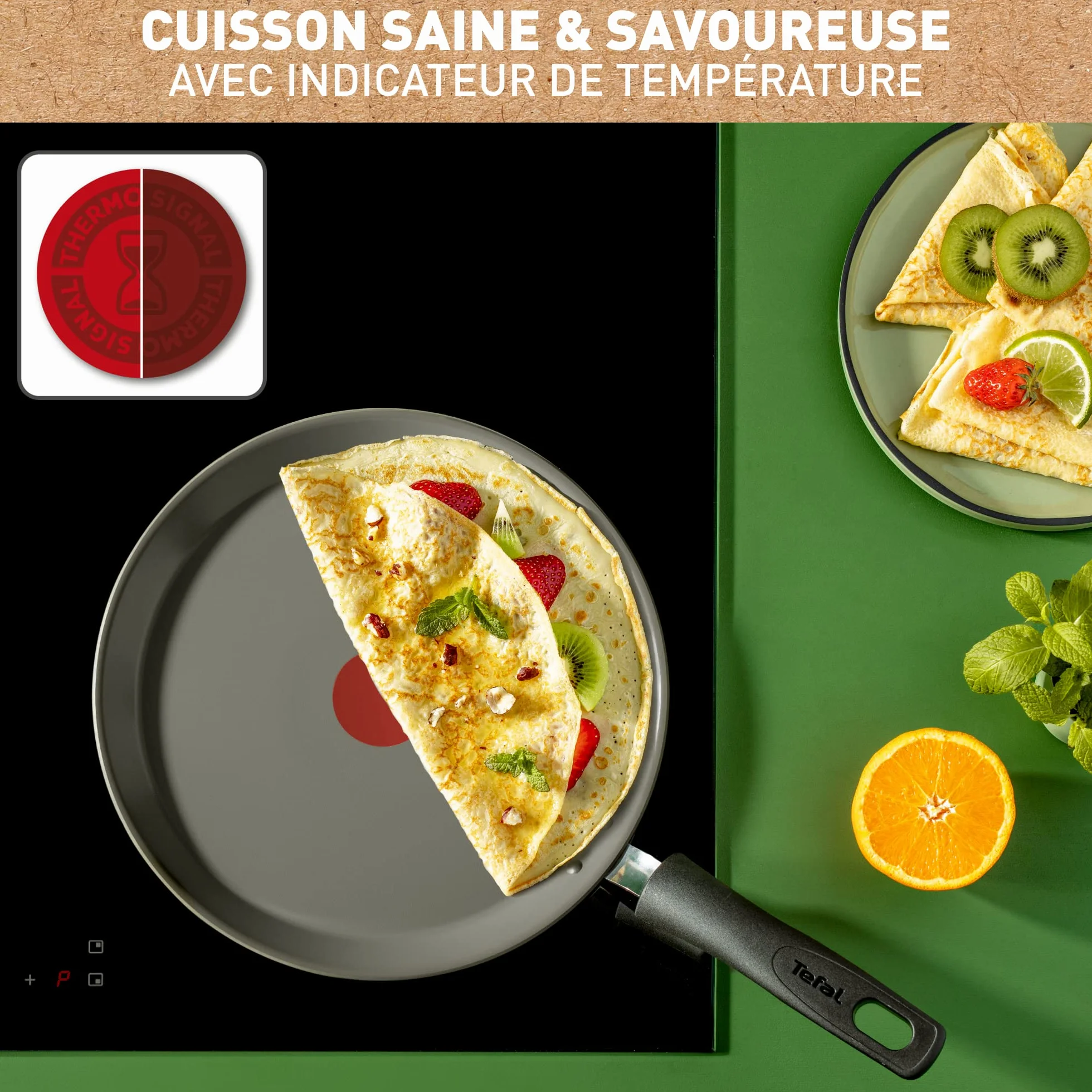 Tefal Poêle à crêpe 28 cm, Induction, Revêtement céramique, Thermo-Signal, Fabriqué en France