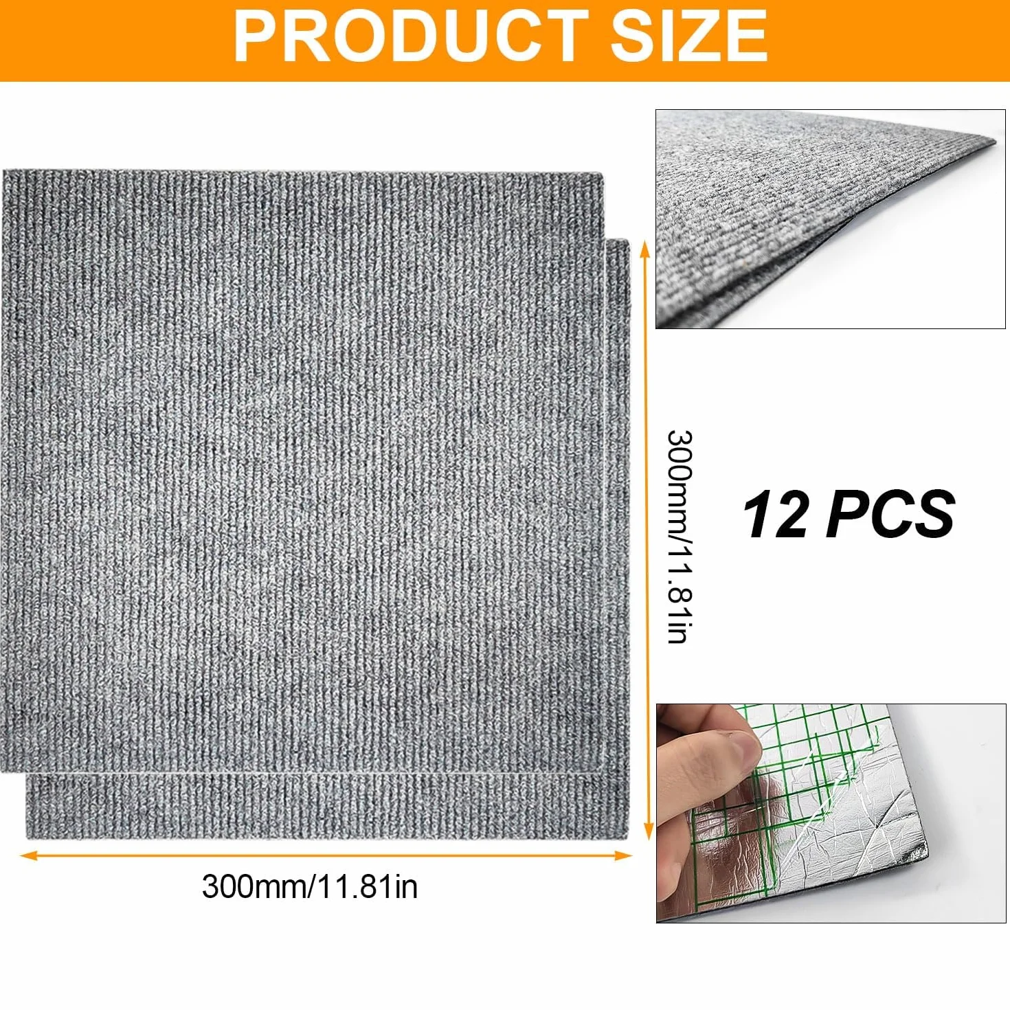 Tapis Antidérapant 30x30 cm Gris Lavable Autocollant 12 Pièces pour Salon Chambre Bureau Hôtel