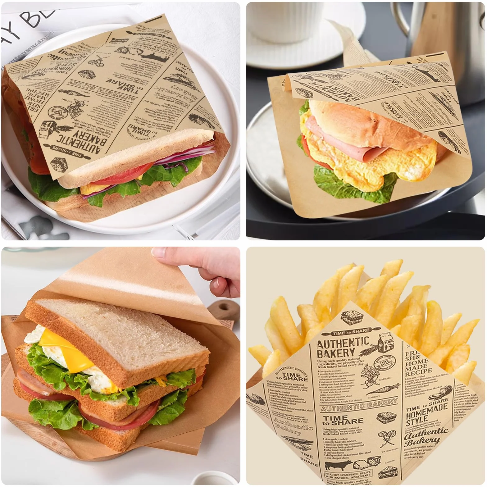 Papier Emballage Alimentaire 15 x 15 cm 150 PCS pour Sandwich Burger Frites