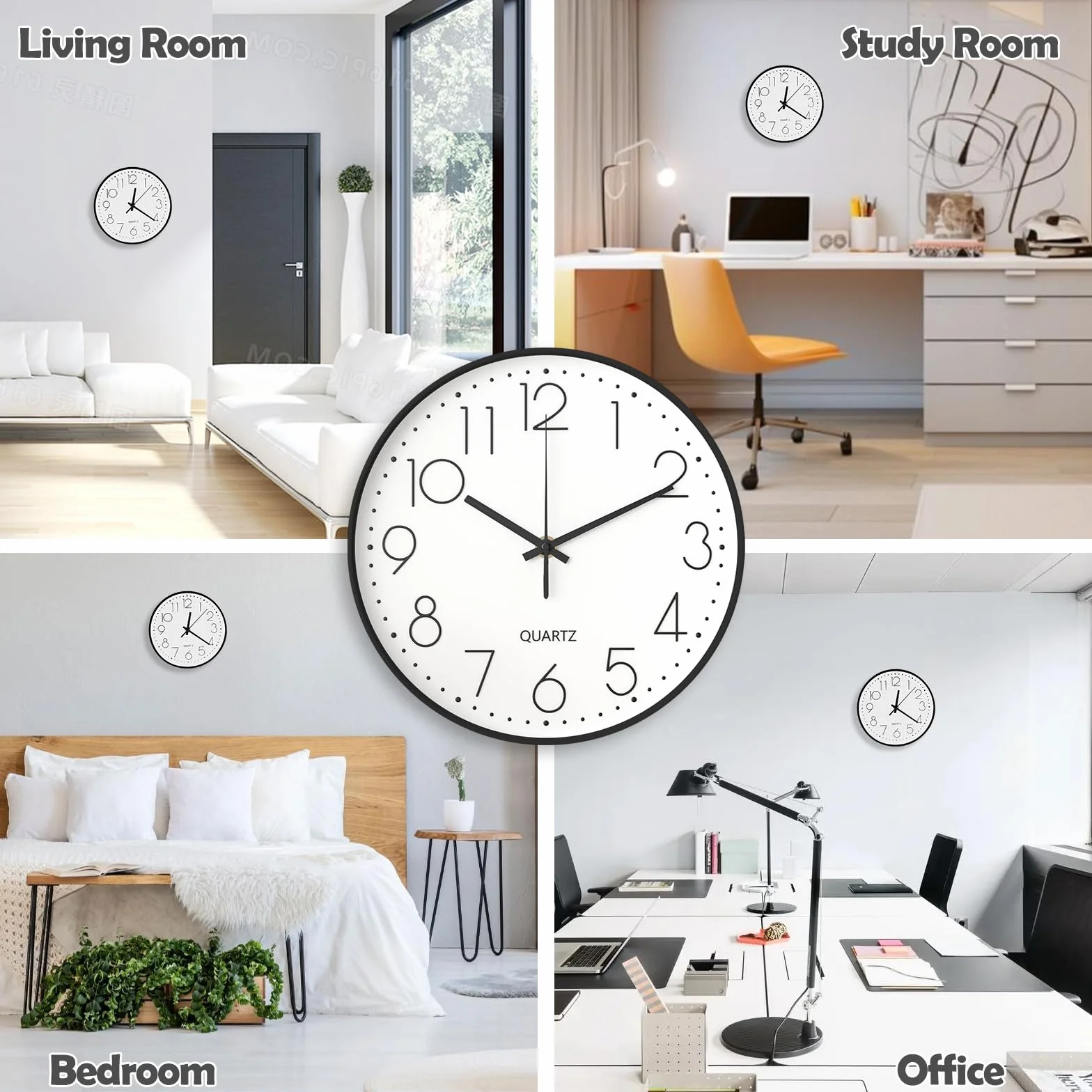 GIBOHOM Horloge Murale Silencieuse 20 cm Pendule Ronde Décorative Quartz pour Maison Cuisine Bureau