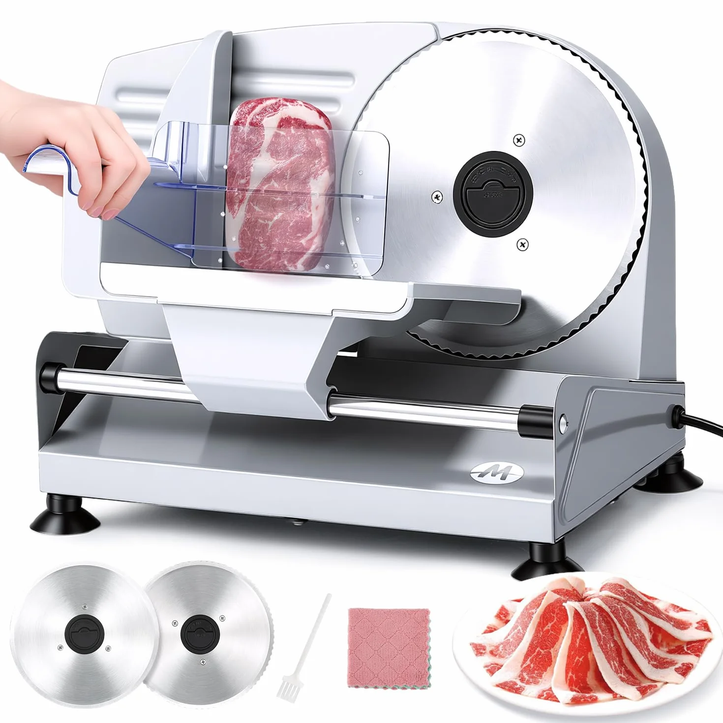 Moongiantgo Trancheuse Électrique à Jambon 200W Lame Acier Inox 19cm Réglage 0-15mm