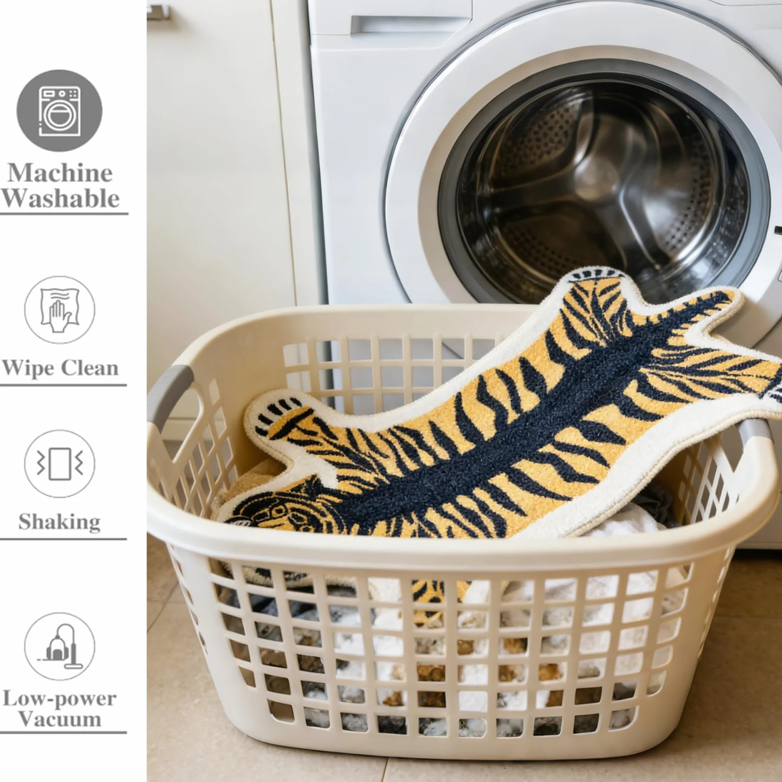 Tapis de Salle de Bain Tigre Antidérapant Lavable Doux