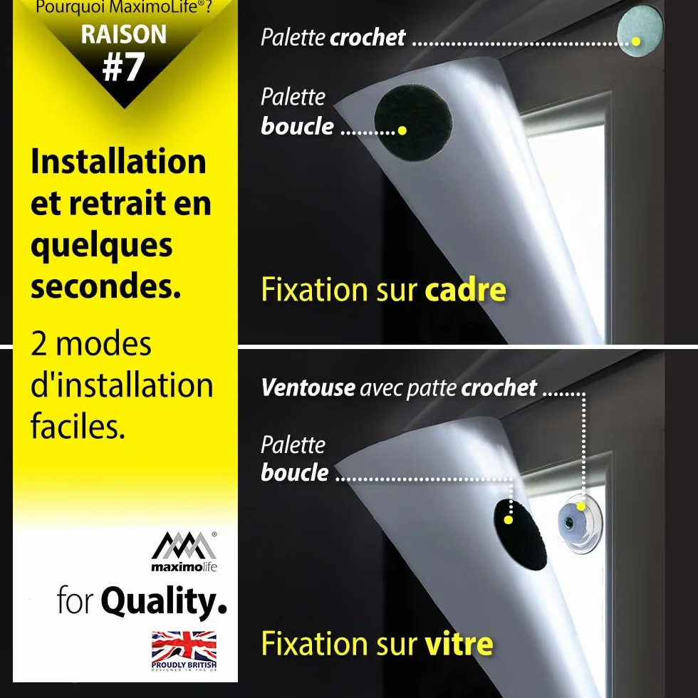 MaximoLife® Store occultant universel avec ventouses puissantes et crochet boucle robuste