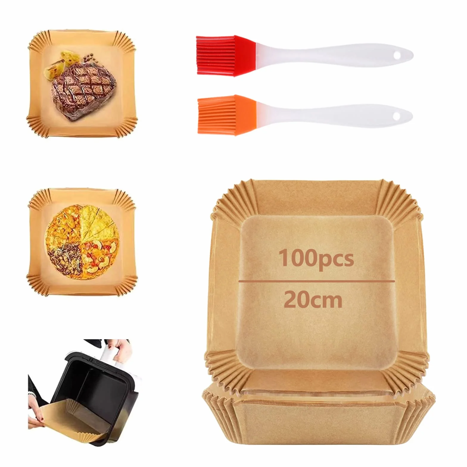 Lot de 100 Feuilles Papier Parchemin pour Friteuse à Air 20 cm Rond Antiadhésif