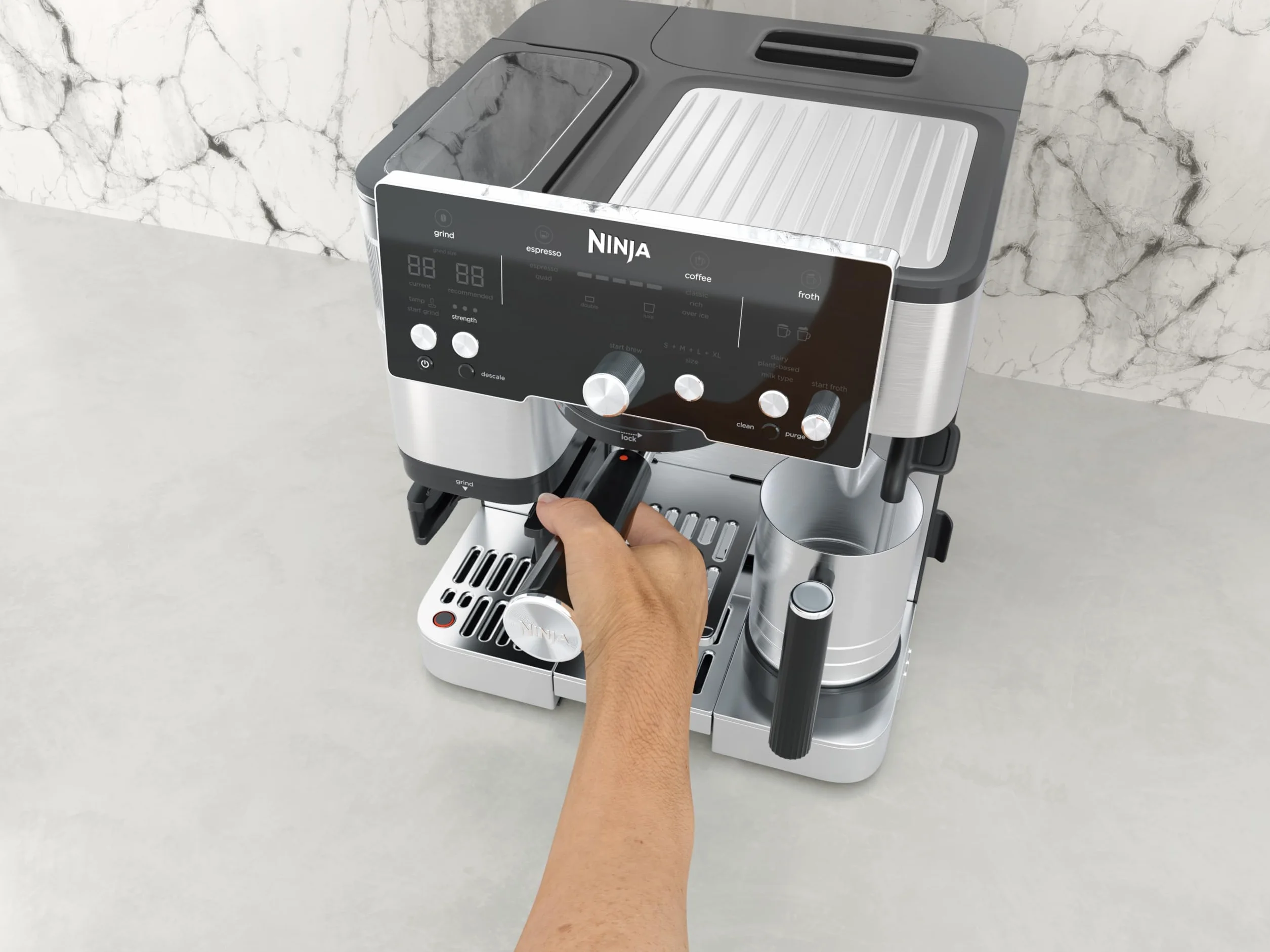 Ninja ES501EU Machine à café 2-en-1 Latte Cappuccino Espresso avec broyeur à grains et mousseur à lait intégrés argent