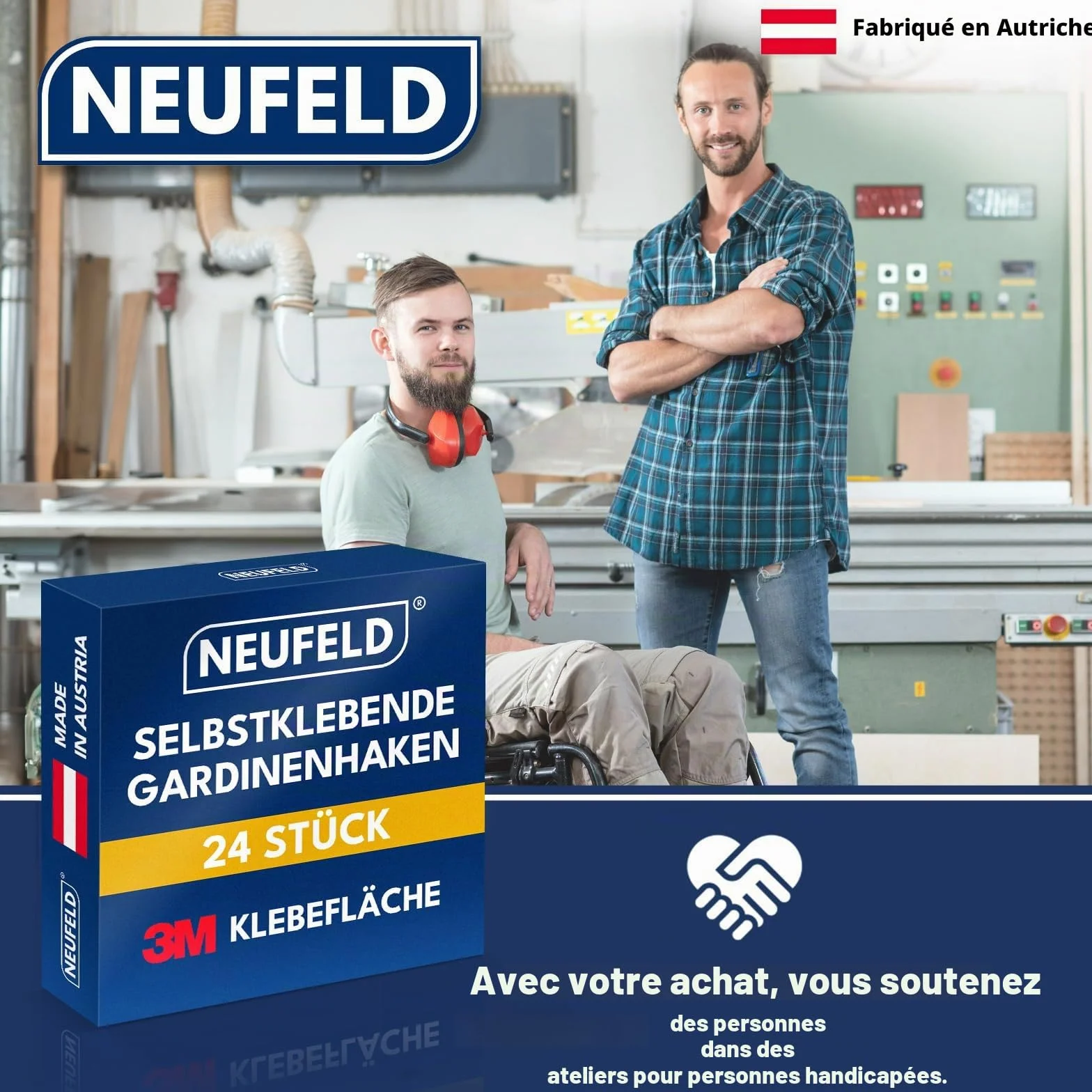 Crochets adhésifs Neufeld Lot de 24 Blancs 3 m sans perçage pour Rideaux