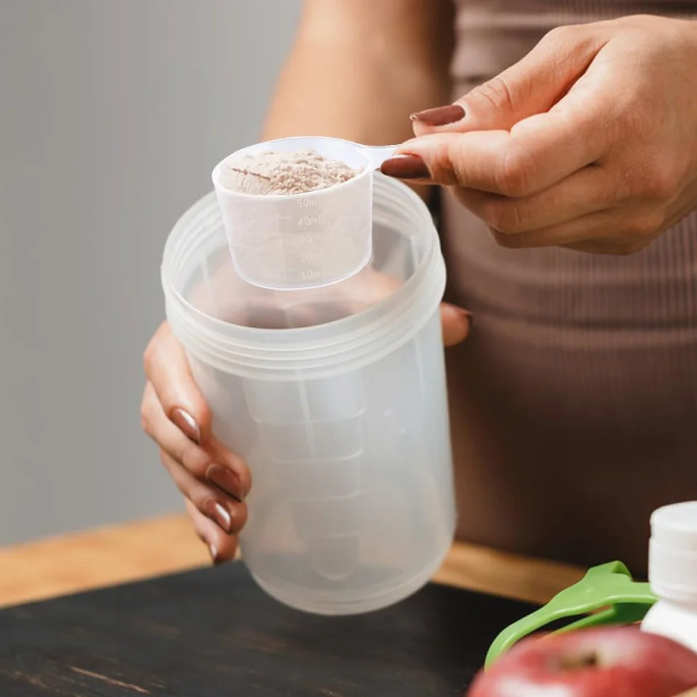 Lot de 4 cuillères doseuses transparentes graduées 40-100 ml pour lessive, protéines, poudre