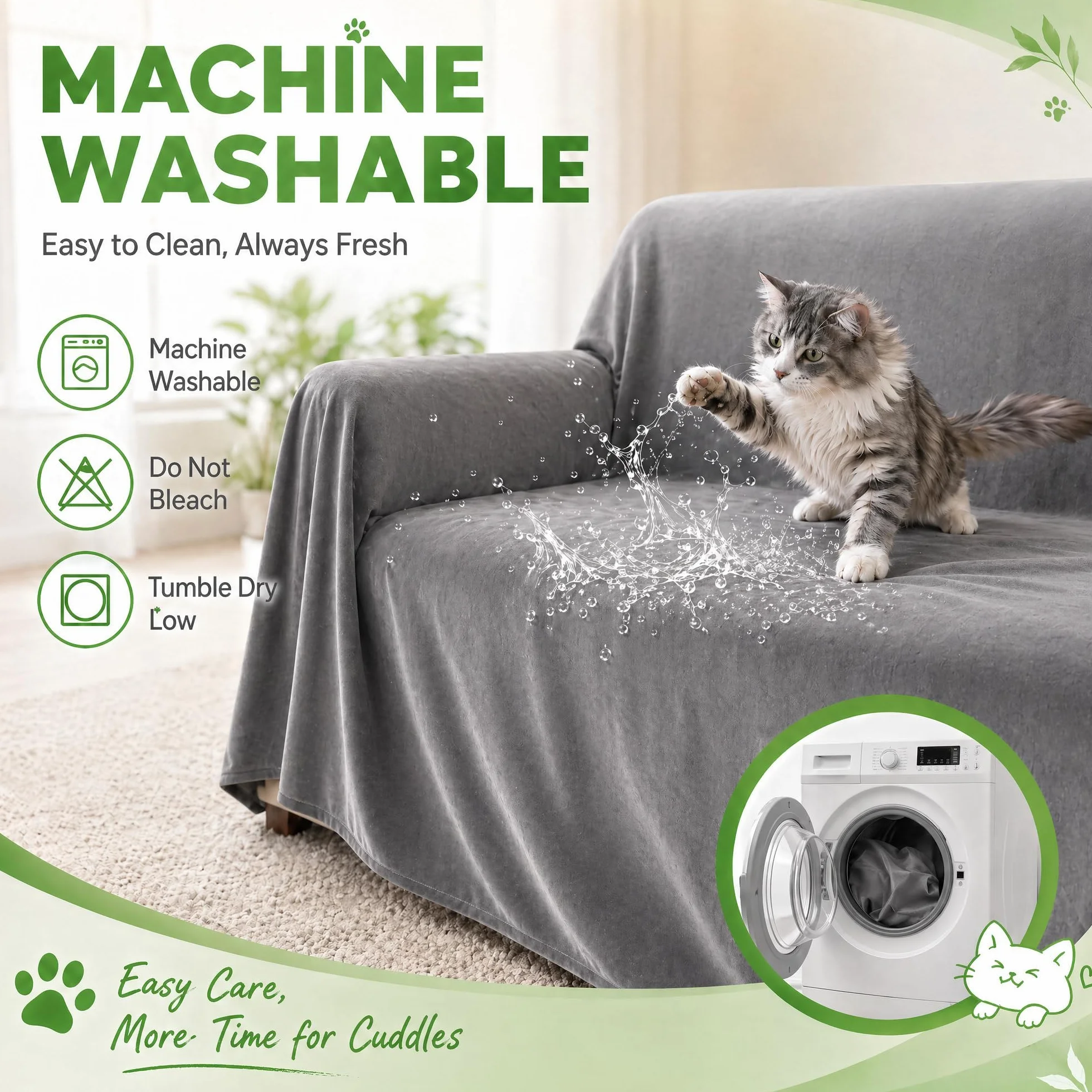 Loiion Protection Canapé Chat Anti Griffe Couvre Canapé 3 Place Impermeable Antidérapante Gris 340x180cm