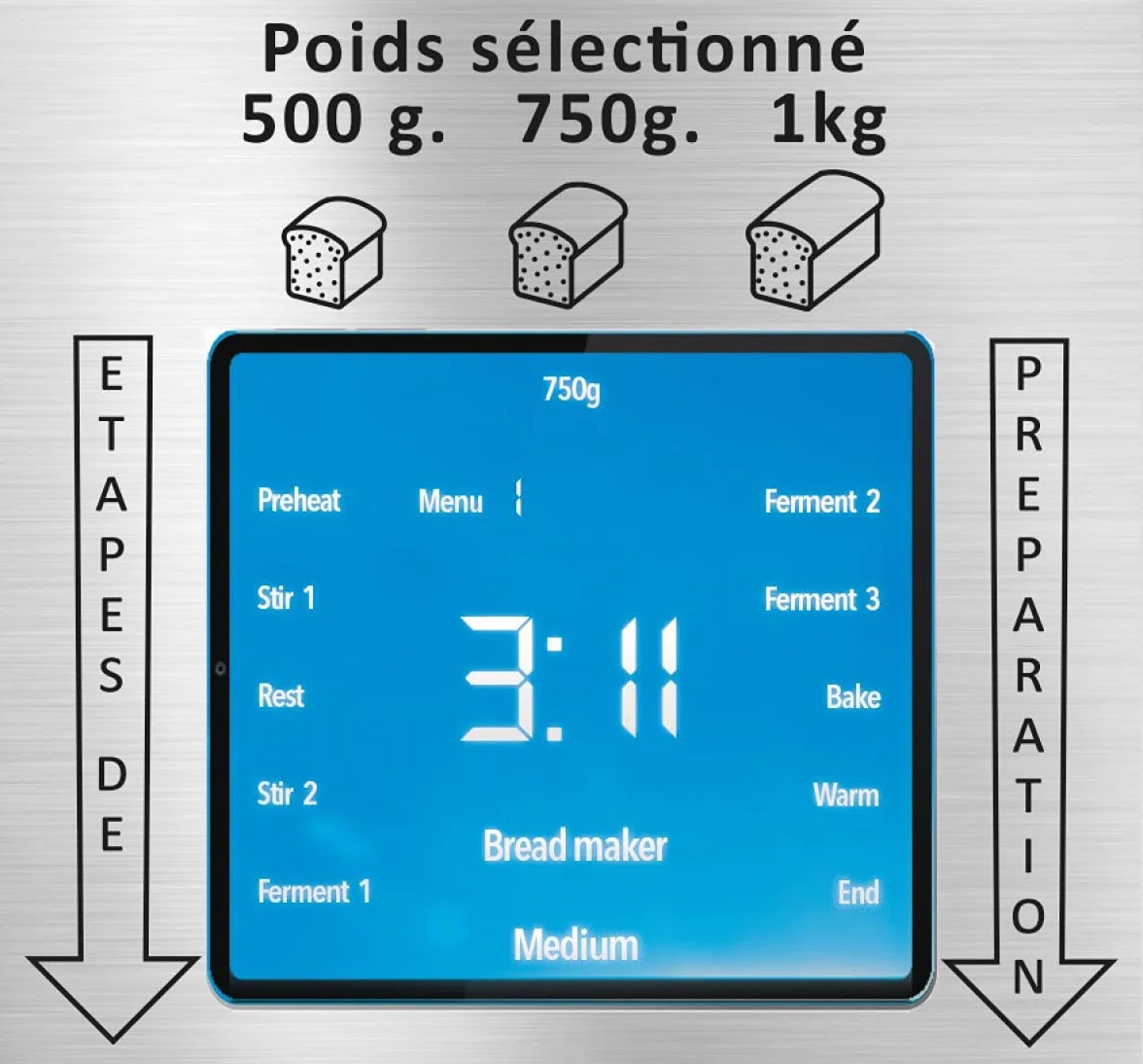 Machine à pain Little balance 8398 Easy Bread, 19 programmes, 1 kg, Inox