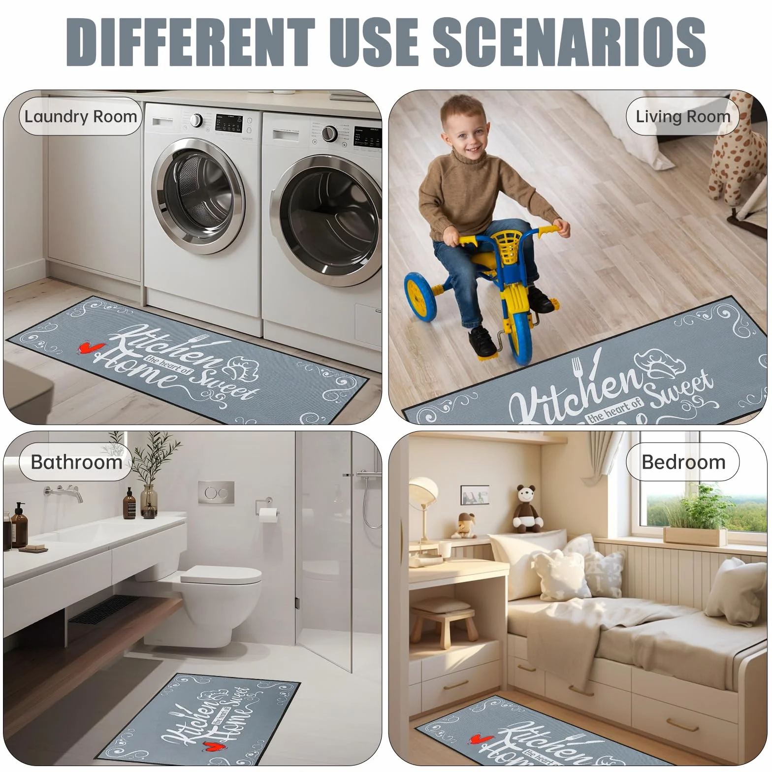 Tapis de Cuisine Anti-Fatigue Antidérapants 2 Pièces, 43x75+43x120CM Rembourrés Lavables