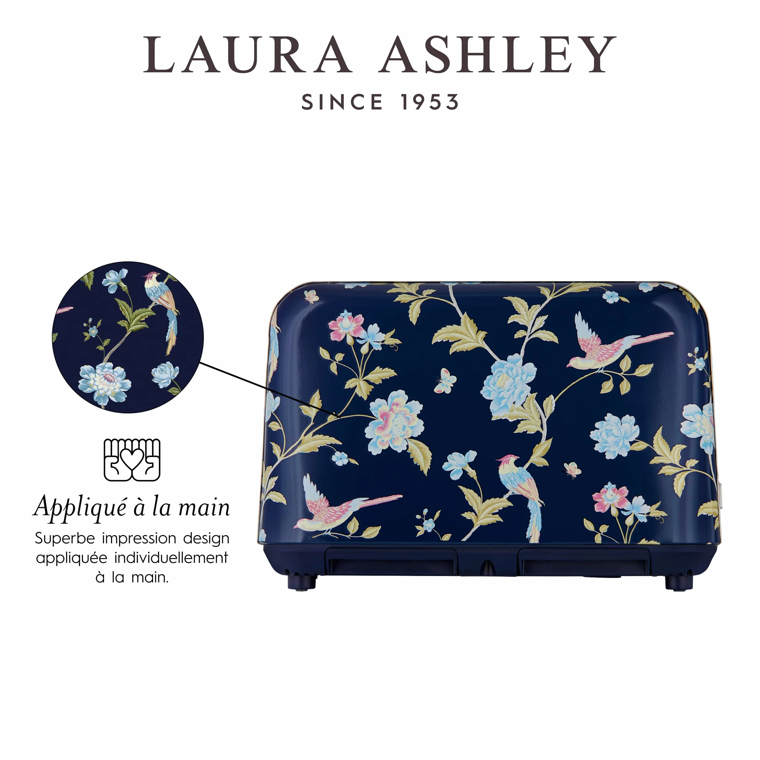 Laura Ashley VQ Bouilloire Sifflante Inox 2,5 L Grille-Pain 4 Tranches Décongélation Réchauffage Elveden Bleu