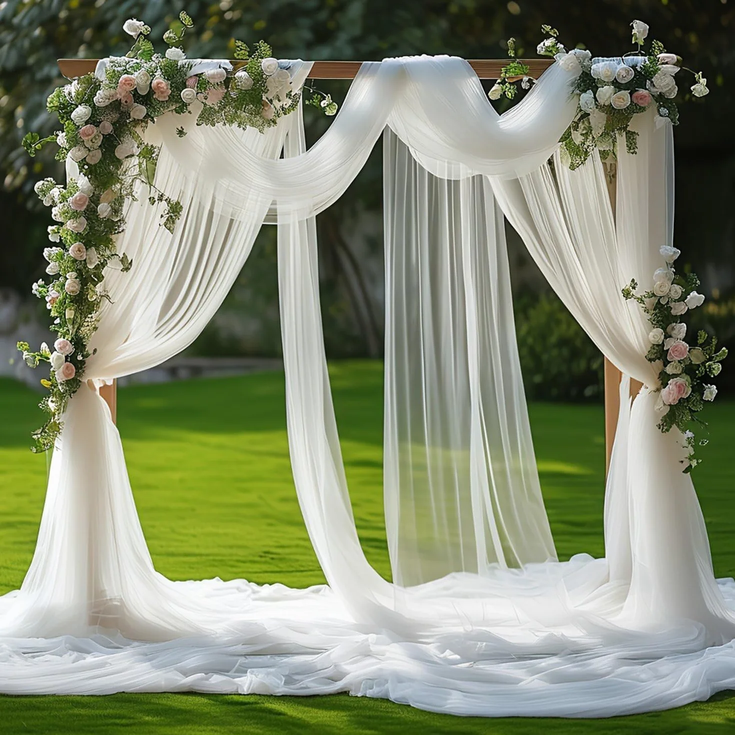 Tenture Mariage Voilage Blanc Arche 75cmx8m Tulle Organza Drapé Décoration Cérémonie