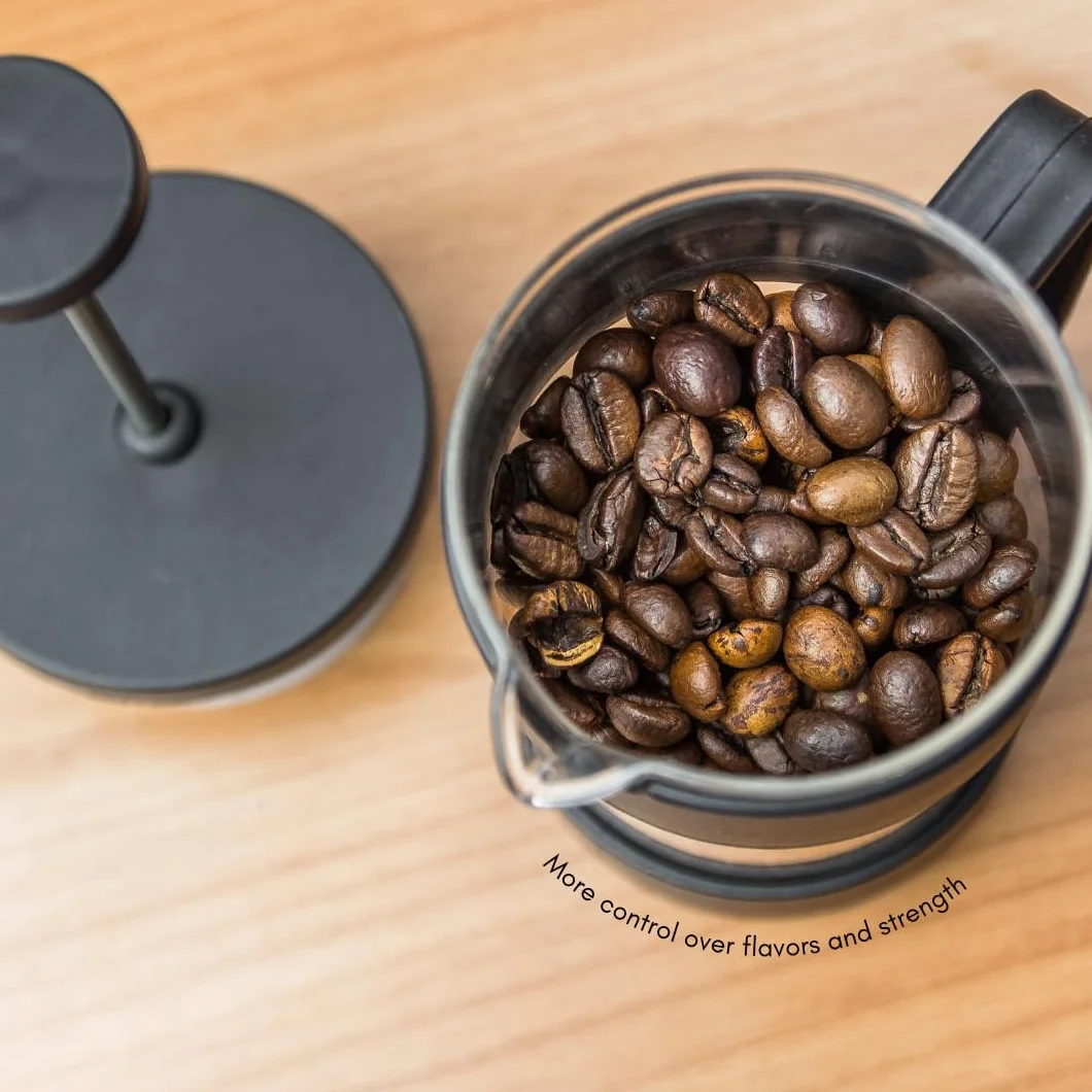 Cafetière à piston W&M en verre borosilicate et acier inoxydable, triple filtre - Noir