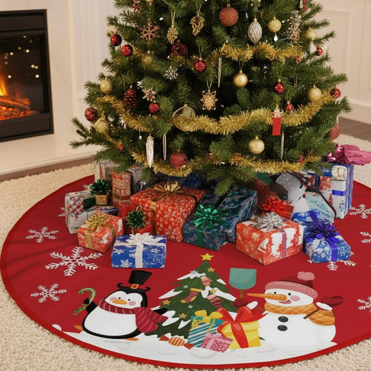 Jupe de Sapin de Noël Rouge 90cm pour Décoration d'Arbre