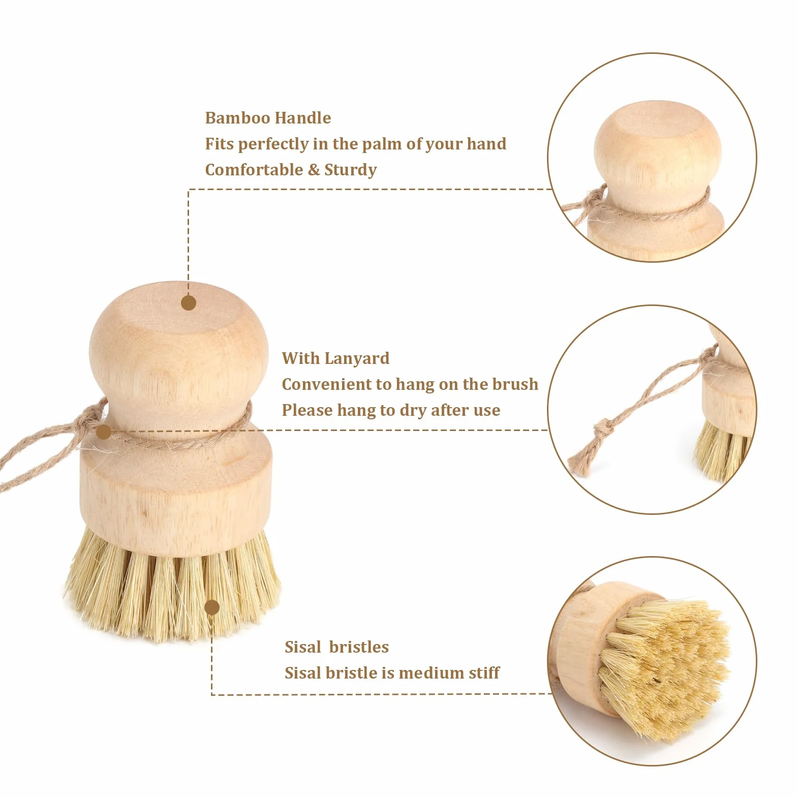 Lot de 2 Brosses de Cuisine en Bois Naturel, Brosse à Légumes et Brosse à Casseroles Antimoisissure