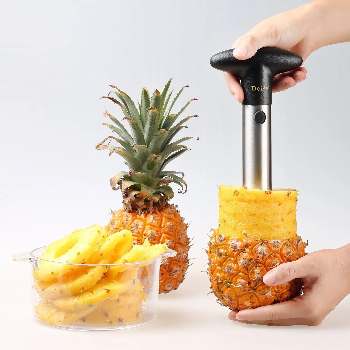 Deiss PRO Dévideur d’Ananas Coupe-Ananas 2 en 1 Acier Inoxydable