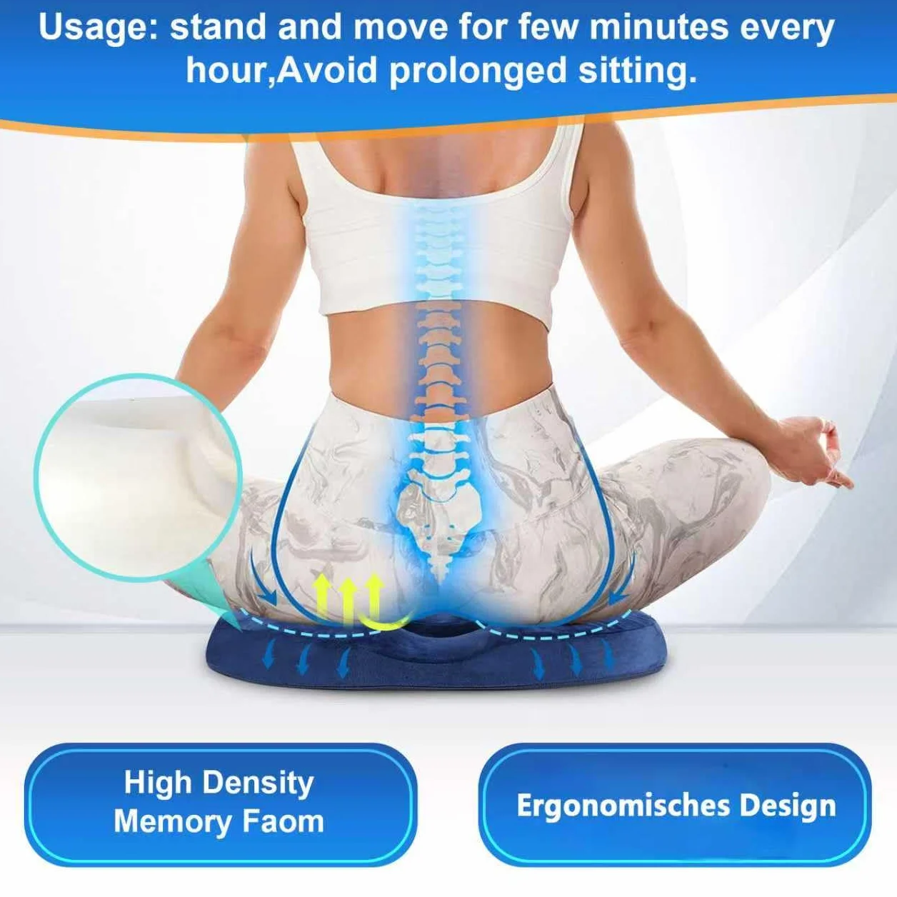Coussin Donut Ergonomique en Mousse à Mémoire de Forme pour Soutien du Coccyx, Housse Lavable